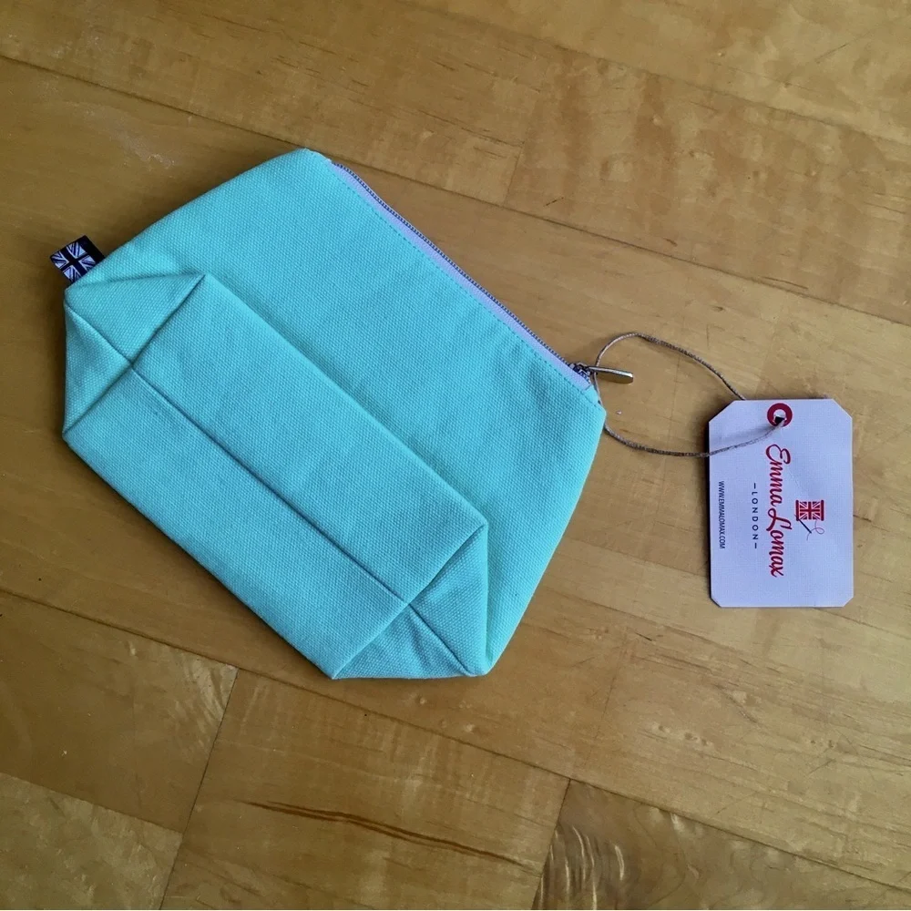 Emma Lomax London Lipstick Embroidered Travel / Makeup Bag, Aqua, Pink